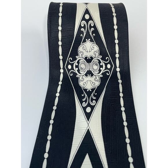 Vintage Laurant Benon Silk Necktie Black White Musician 80s Abstract Whimsygoth - Picture 1 of 6